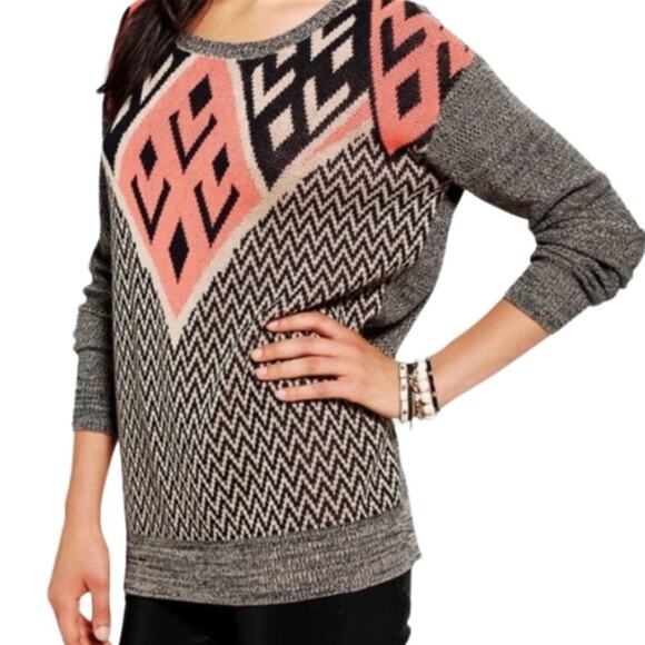Urban Outfitters Ecote Intarsia Tan Pink Aztec Tribal Pullover Sweater Size XS - Picture 2 of 6